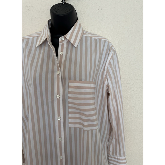 AYR Deep End Button Down Shirt Small Relaxed Peach Stripe Classic Coastal Preppy - Picture 5 of 10